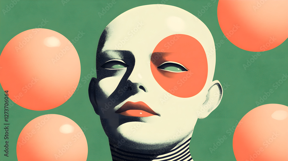 Poster artistic portrait of a stylized figure with geometric shapes digital art abstract environment front 