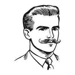 Man with a mustache drawing sketch art vector
