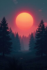 Empty thought bubble above a dense forest at dawn, forest, silence