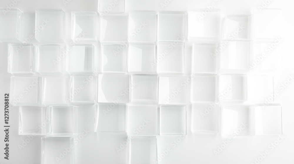 Poster White abstract forms glass texture background with highlights and plastic texture and copy space