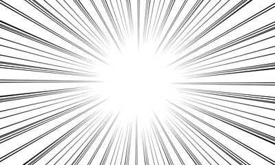 Background of radial lines for comic books. Manga speed frame, superhero action, explosion background. Black and white vector illustration