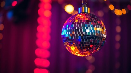 Fototapeta premium Stunning Colorful Disco Ball with Volumetric Lighting Creating an Electrifying Party Atmosphere