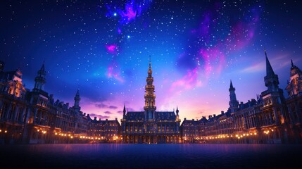 Obraz premium A stunning night view of a grand architectural structure under stars.
