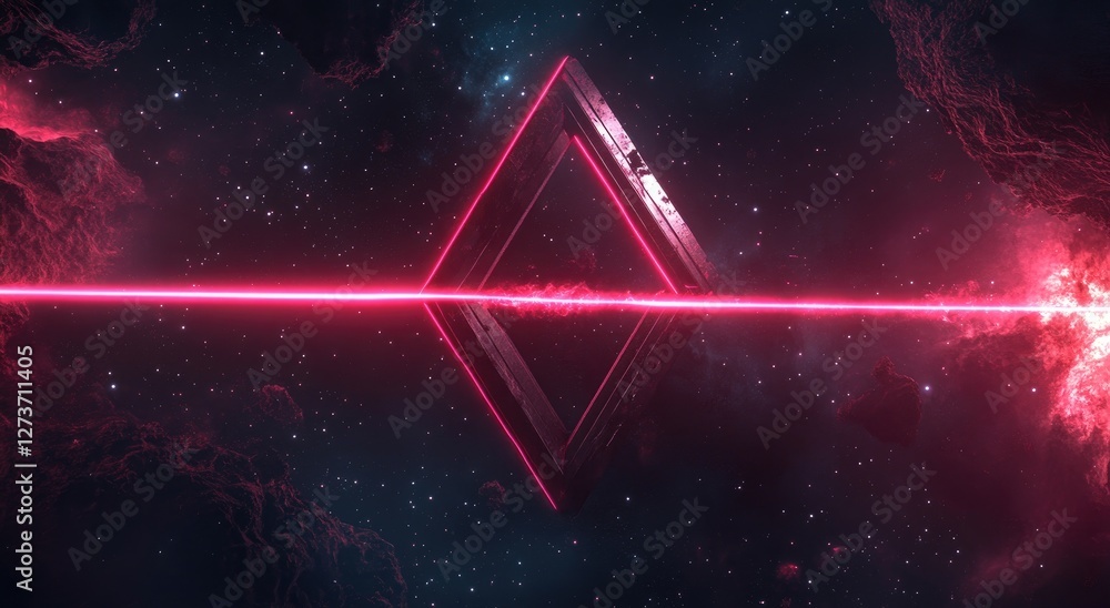 Wall mural logo with a dark background featuring a nebula and galaxy, with a red laser line going through a tri