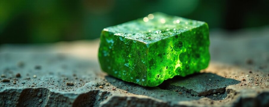 Un trozo de palta asada en una superficie de piedra, verde, fresco, hueso