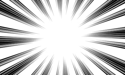 Radial lines background for comic book. Manga speed frame, superhero action. Black and white vector illustration