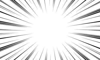 Obraz premium Black and white radial lines background in comic book. Manga speed frame. Vector illustration.