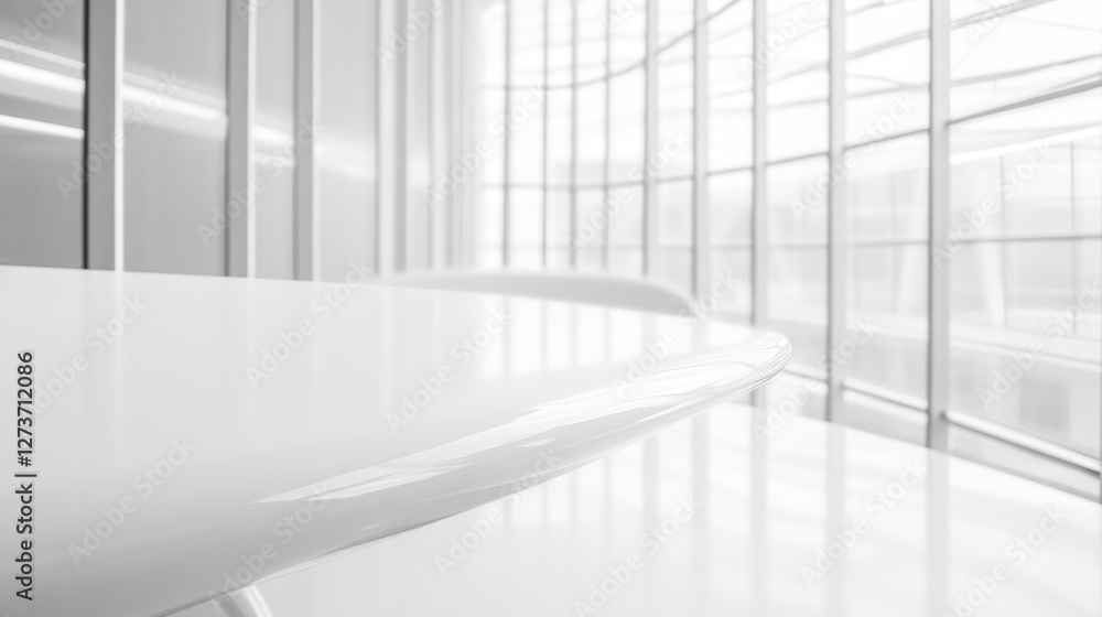 Poster office white background. table mock up with bright room with big windows