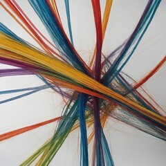 A blend of straight and curvy colorful lines intersecting on a white background.