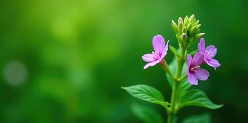 Obraz premium Green stem with Physostegia flowers and a few lush green leaves, greenery, botanical photography, flower