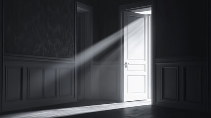 Fototapeta premium Open Door With Light. Opportunity And Solution Concept. Hope And Bright Future Abstract Metaphor.