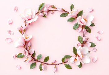 Pink Magnolia Blossoms Arranged in a Circular Frame