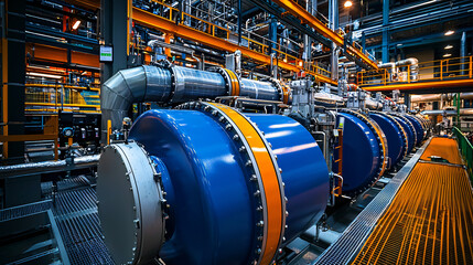The heat recovery system in a modern biomass plant, showing advanced technology used to maximize energy efficiency.
