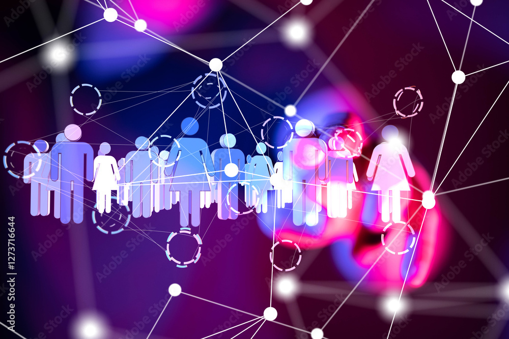 Poster Global network. Blockchain. 3D illustration. Neural networks and artificial intelligence. Abstract  3d