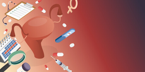 Diagnosis and treatment female reproductive system disease. Woman health concept. Webpage design. Vector illustration on bright background, eps10.