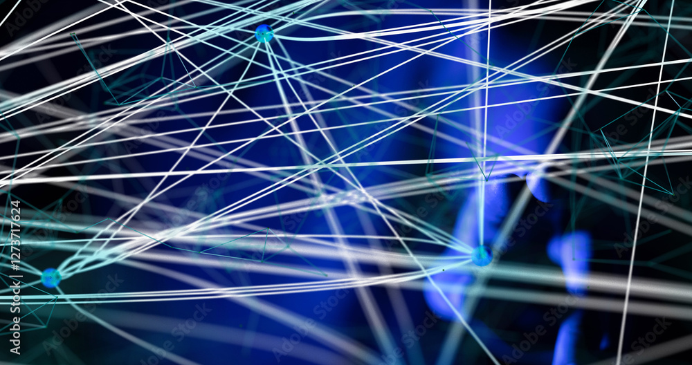 Poster Global network. Blockchain. 3D illustration. Neural networks and artificial intelligence. Abstract  - neural network exposure digital