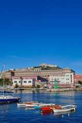 Obraz premium Boats docked in the port of Naples, Italy.