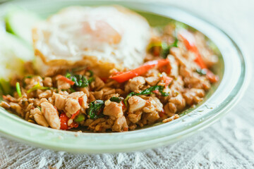 Stir Fried Basil Chicken , Fried Egg with Rice