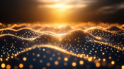 Layered abstract technology elements with pulsating lights and geometric lines