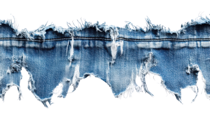 A frayed denim strip showcasing distressed texture and bold blue hues.