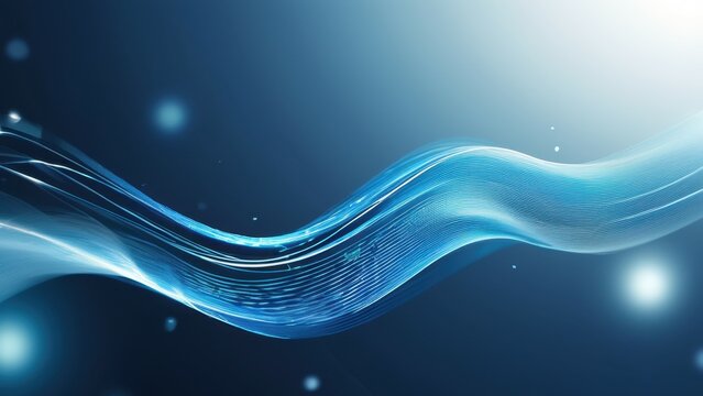 A flowing blue abstract wave design with light accents.