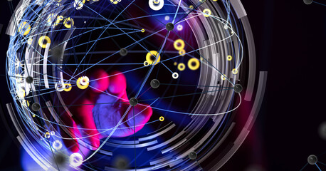 Global network. Blockchain. 3D illustration. Neural networks and artificial intelligence. Abstract