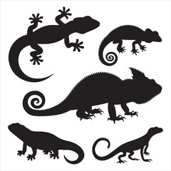 SET VECTOR VARIOUS LIZARDS SILHOUETTES