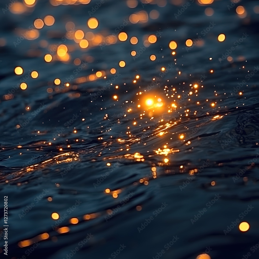 Aufkleber abstract water surface with golden bokeh lights creating a dreamy and ethereal effect