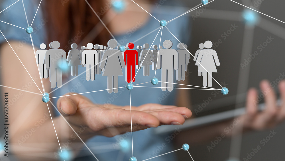 Poster Global network. Blockchain. 3D illustration. Neural networks and artificial intelligence. Abstract