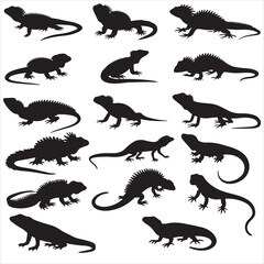 SET VECTOR VARIOUS LIZARDS SILHOUETTES