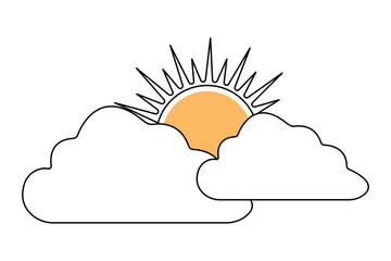 Sun cloud continuous one line drawing of simple vector illustration