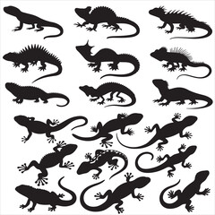 Fototapeta premium SET VECTOR VARIOUS LIZARDS SILHOUETTES
