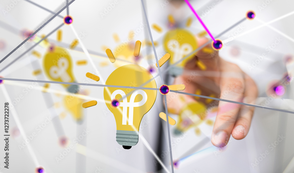 Poster Neural network 3D illustration. Big data and cybersecurity - 3d