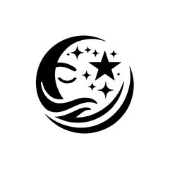 Minimalist Black Silhouette Beauty Parlor Logo with Crescent Moon and Star on White Background