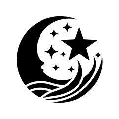 Obraz premium Minimalist Black Silhouette Beauty Parlor Logo with Crescent Moon and Star on White Background