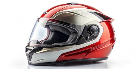Fototapeta premium Red and Silver Motorcycle Helmet on White Background
