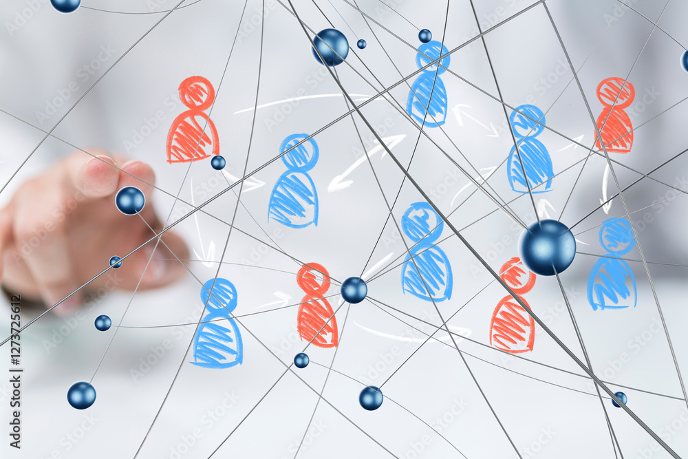 Poster Global network. Blockchain. 3D illustration. Neural networks and artificial intelligence. Abstract