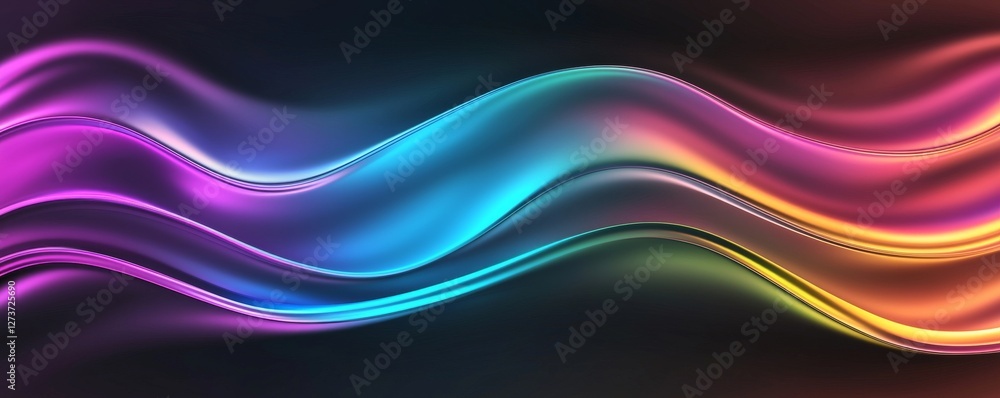 Poster an abstract rainbow pattern on a black background is characterized by dynamic movement of light, mak