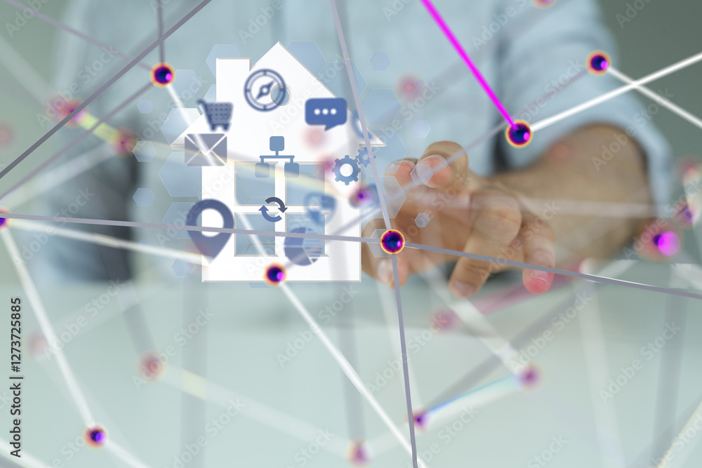 Poster iot home telecommunication network and wireless mobile internet - 3d