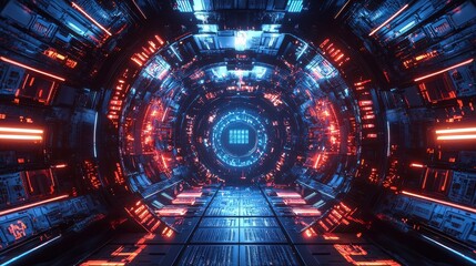 Fototapeta premium Futuristic Glowing Tunnel Abstract Digital Art