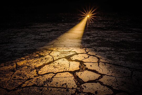 The core idea of monism is symbolized in a 3D model by a lone beam of light that pierces through the darkness of a room, incorporating realistic lighting