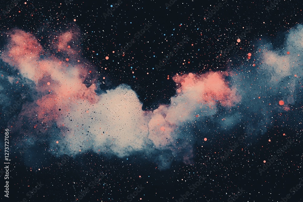 Poster in a cosmic background that is vibrant and full of life, an explosion of colorful abstract shapes an