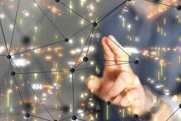 Neural network 3D illustration. Big data and cybersecurity