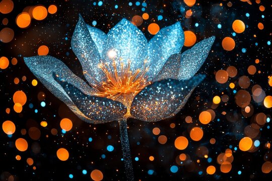 In the midst of exploding, a firecracker releases a kaleidoscope of glowing sparks that fly out in all directions, standing out vividly against the dark sky, and casting a brilliant glow over the