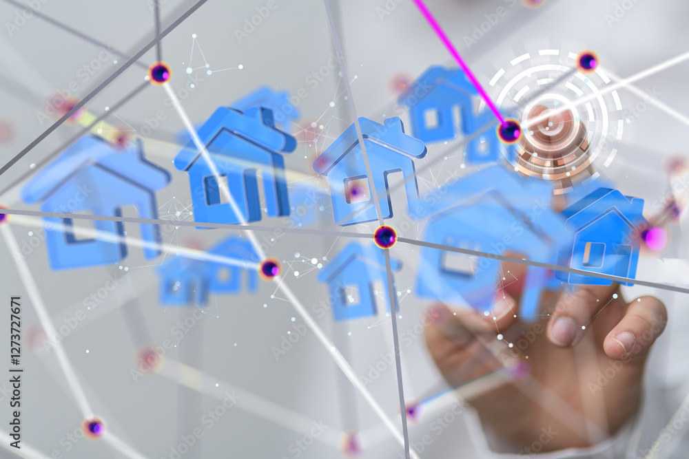 Poster iot home Telecommunication network and wireless mobile internet - 3d