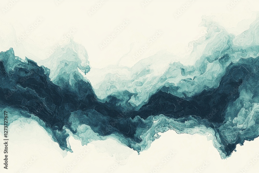 Poster softly flowing fluid turquoise waves create a visually appealing effect, ideal for web or design bac