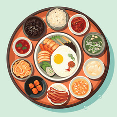 korean, traditional, food, asian, background, korea, culture, design, asia, delicious, korean food, kimchi, cuisine, lunch, meal, dish, illustration, tasty, dinner, symbol, spicy, vector, healthy, veg