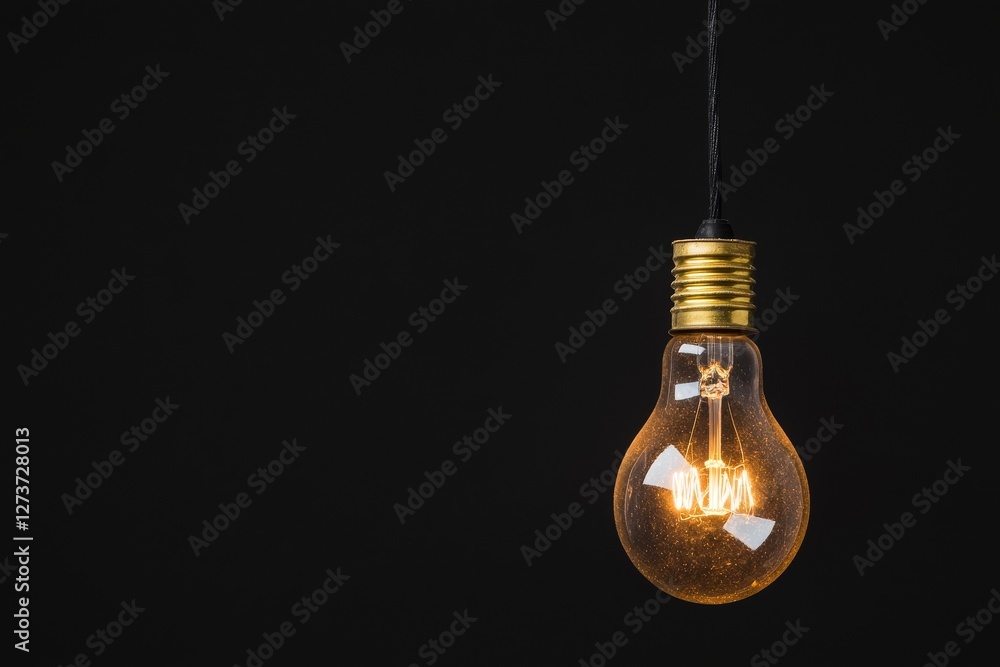 Poster lamp bulb on the ceiling with light and a selection that has a black background which is appropriate