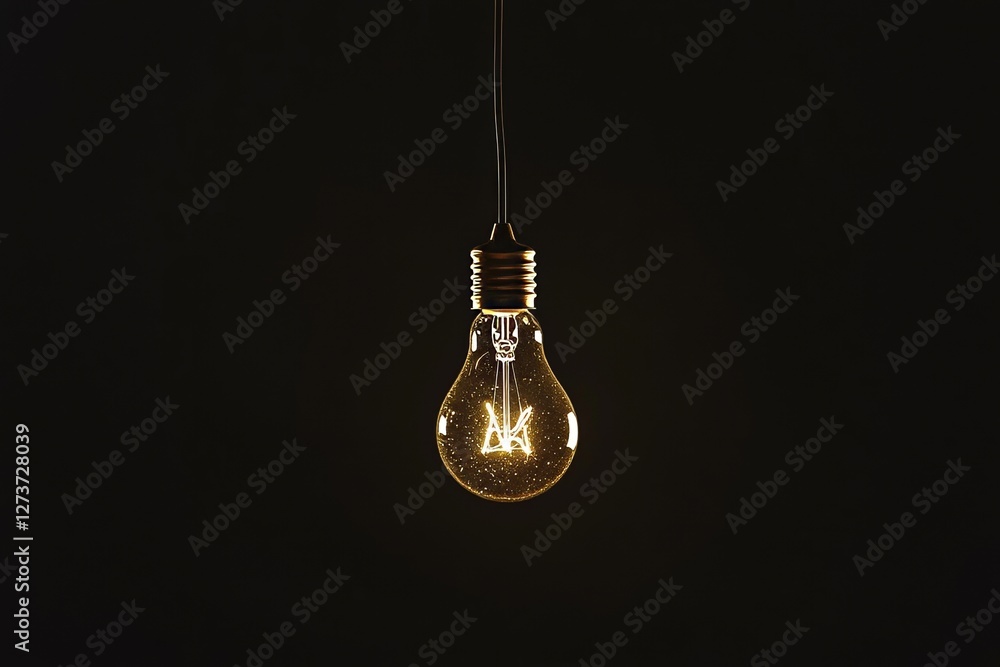 Poster the ceiling has a lamp bulb with light on and a selection with black as an appropriate background, i