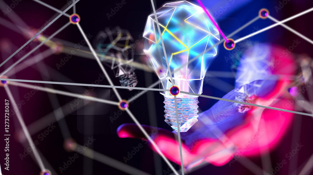 Poster Neural network 3D illustration. Big data and cybersecurity - 3d